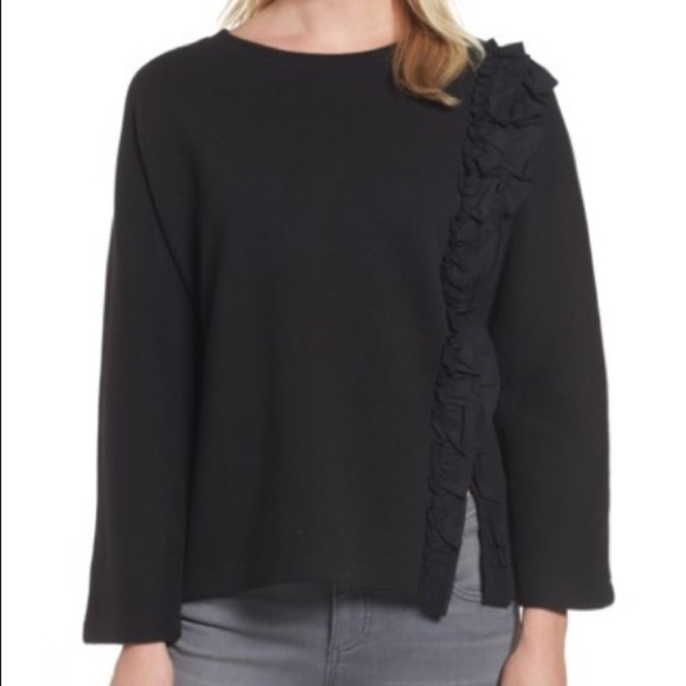 Halogen side ruffle sweatshirt